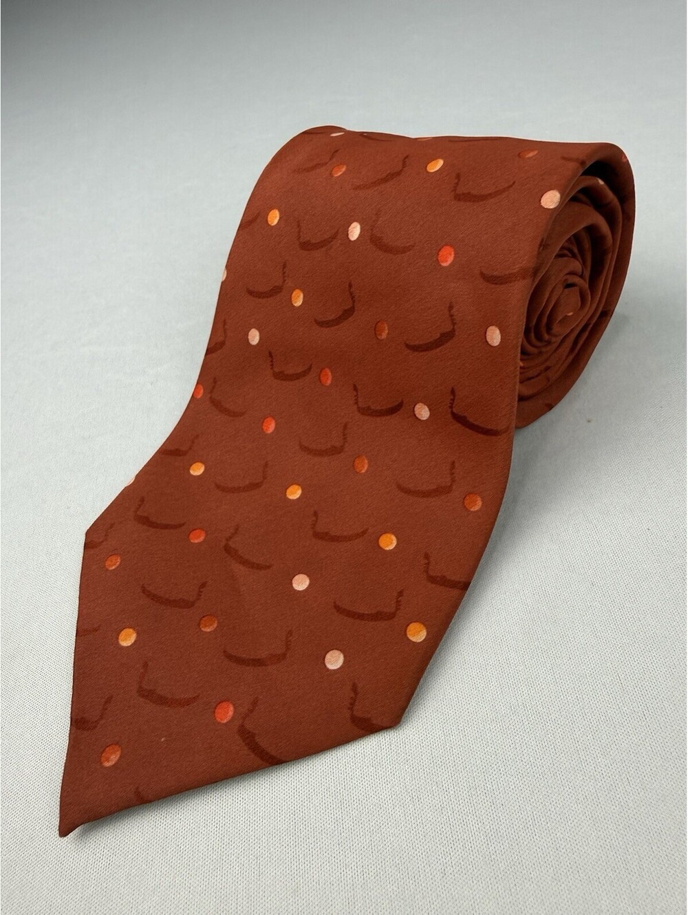 Ermenegildo Zegna Necktie Rust Orange Abstract Arc Polka Dot Silk Italy 3.75x58